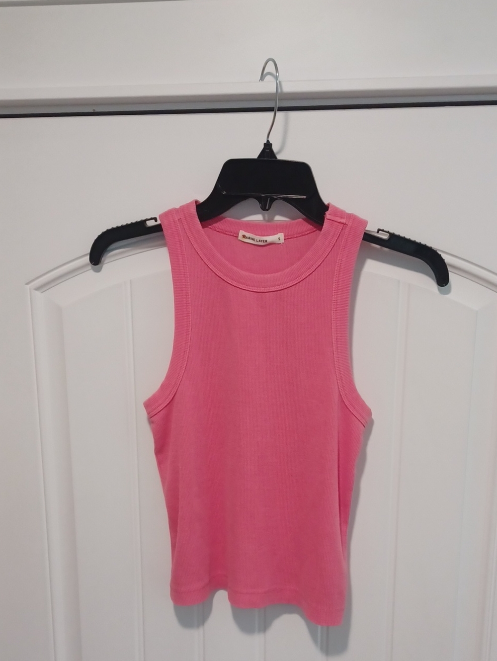 Marine Layer Lexi Rib Sun-In High Neck Crop Tank, Hibiscus Pink, Small